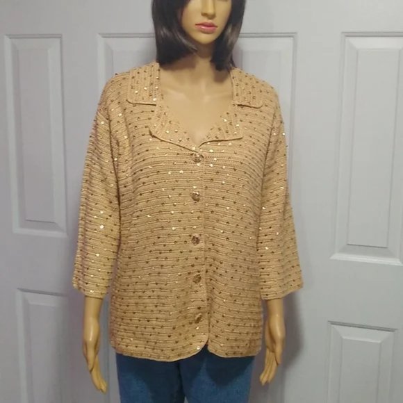 Vintage Storybook Knits Gold Crochet Tank Top and Blazer Cardigan Sweater Medium - Picture 8 of 12